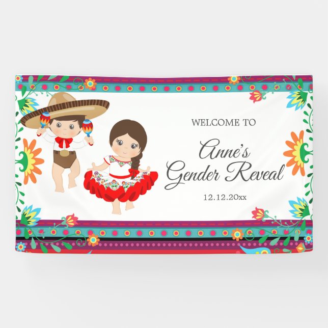 Mexican Fiesta Gender Reveal Baby Shower Banner (Horizontal)