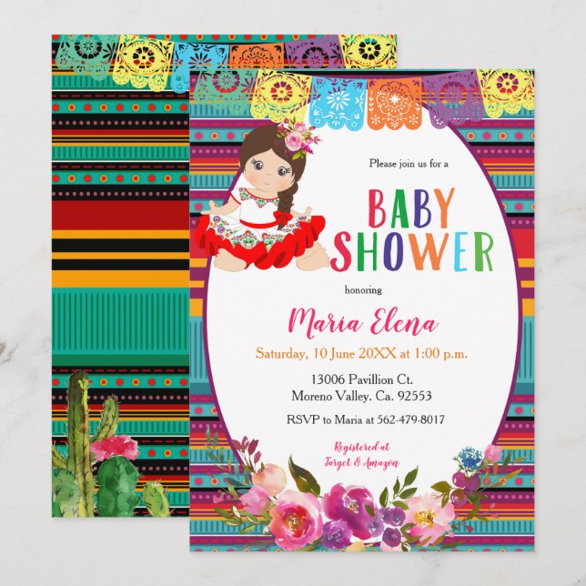 Mexican Fiesta Girl Baby Shower Invitation (Front/Back)