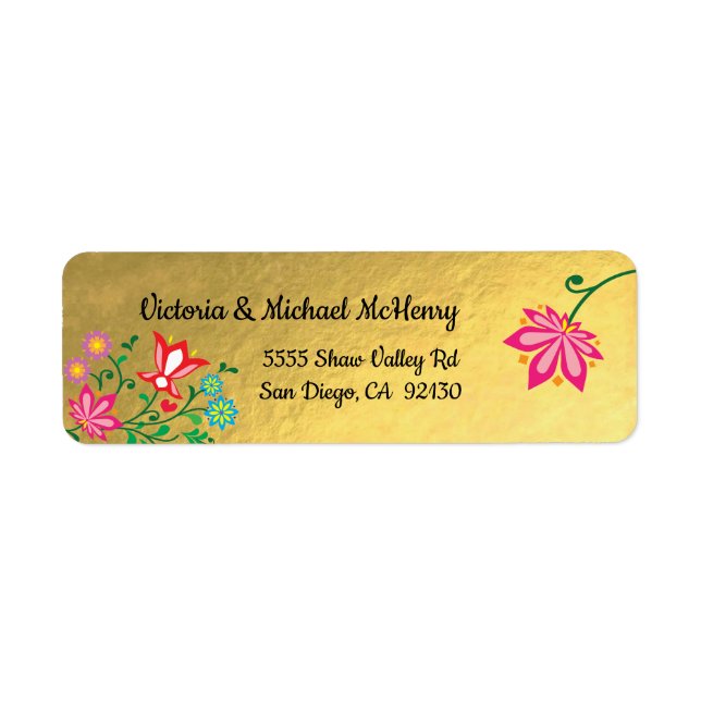 Mexican Fiesta Gold Foil Floral address labels (Front)
