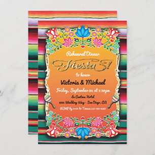 Mexican Fiesta Gold Glitter Rehearsal Dinner Invitation