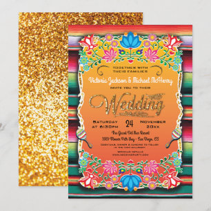 Mexican Fiesta Gold Glitter Wedding Invitation