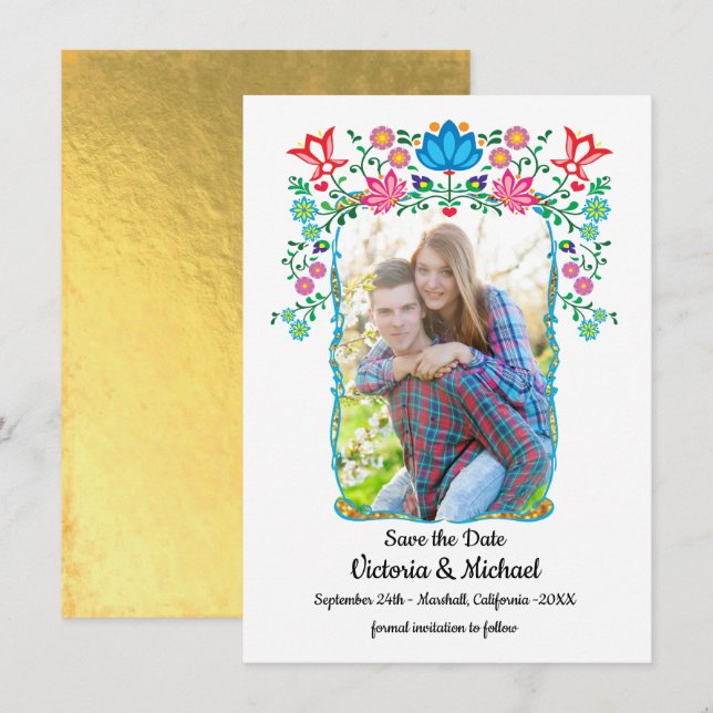 Mexican Fiesta Gold Save the Date Photo (Front/Back)