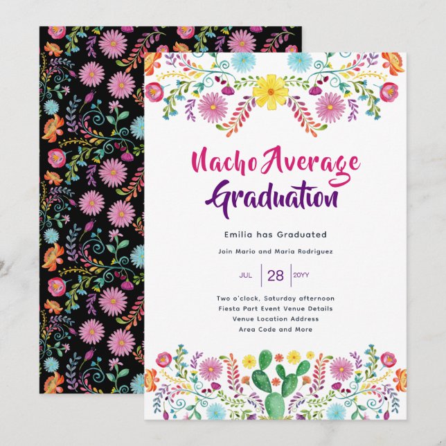 Mexican FIESTA GRADUATION Invitation Folk Art (Front/Back)