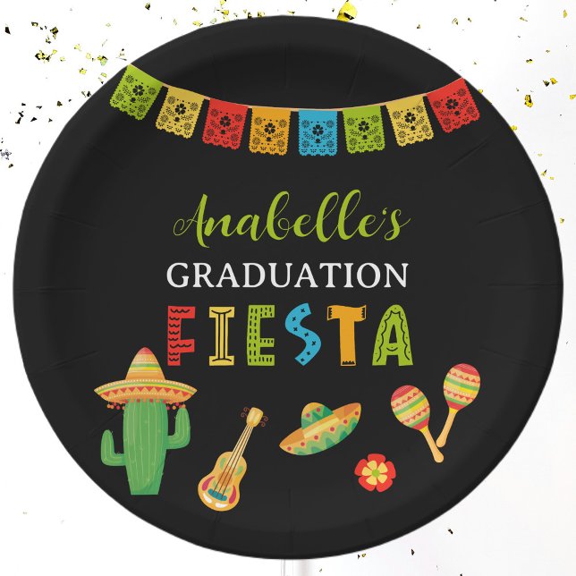 Mexican Fiesta Graduation Party Black Paper Plate (Creator Uploaded)