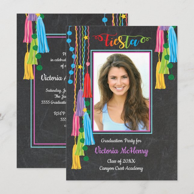 Mexican Fiesta Graduation Photo invitation (Front/Back)