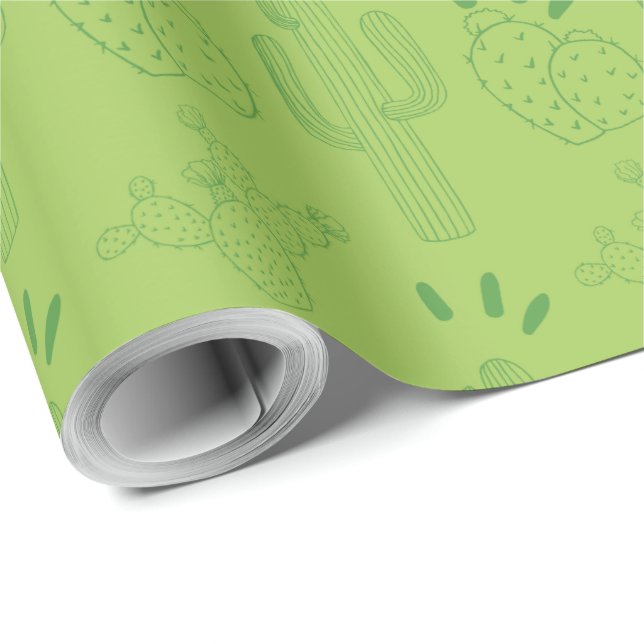 Mexican Fiesta Green Cactus Wrapping Paper (Roll Corner)