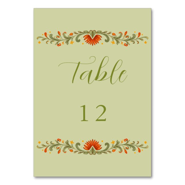 Mexican Fiesta Green Talavera Wedding Table Number (Front)