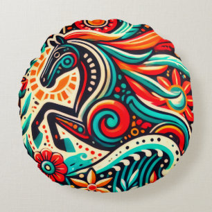 Mexican fiesta horse round cushion
