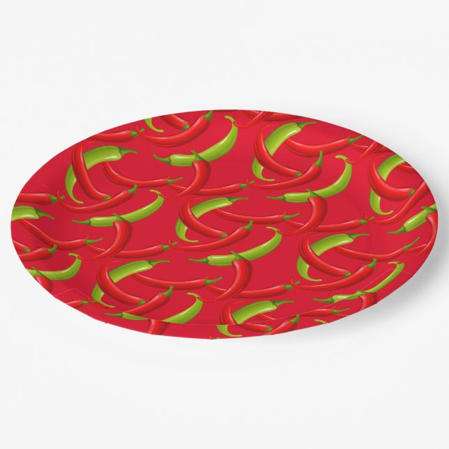 Mexican Fiesta Hot Chilli Peppers Red Paper Plate (Angled)