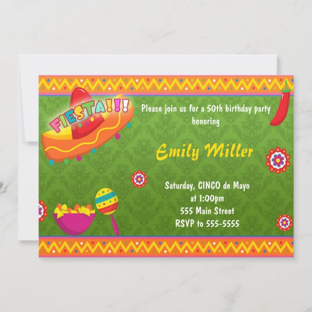 Mexican Fiesta Invitation Adult Birthday Party (Front)