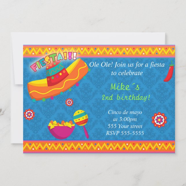 Mexican Fiesta Invitation Boy Birthday Blue (Front)