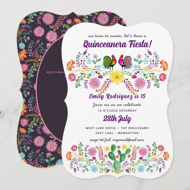 Mexican FIESTA Invitation Folk Flowers ANY EVENT (Front/Back)