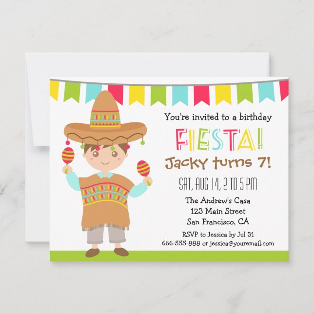 Mexican Fiesta Kids Birthday Party Invitations (Front)