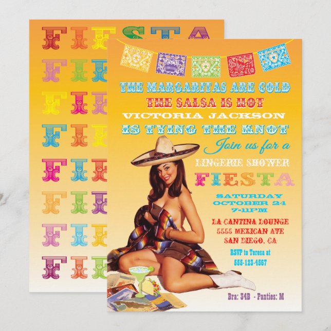 Mexican Fiesta Lingerie Shower Invitation (Front/Back)