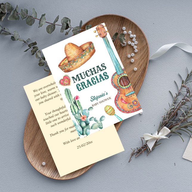 Mexican fiesta little muchacho baby shower thank you card (Mexican fiesta little muchacho baby shower thank you card muchas gracias card guitar sombrero cactus)