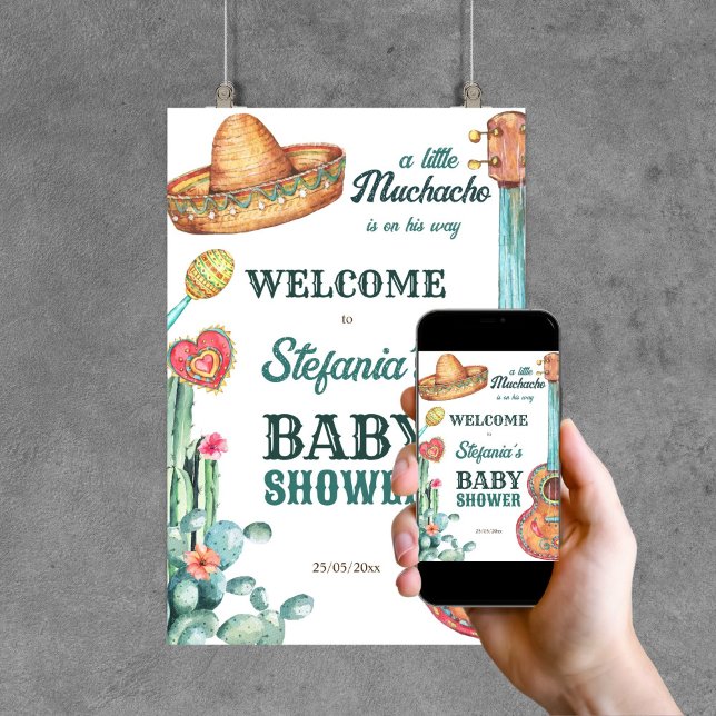 Mexican fiesta little muchacho baby shower welcome poster (Mexican fiesta little muchacho baby shower editable template welcome sign poster digital download)