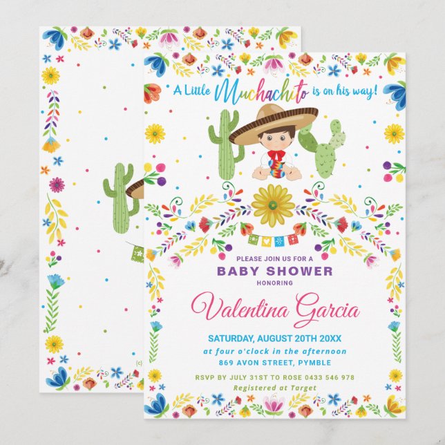 Mexican Fiesta Little Muchacho Boy Baby Shower  In Invitation (Front/Back)