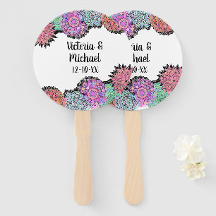 Mexican Fiesta Mandala flowers Hand Fans