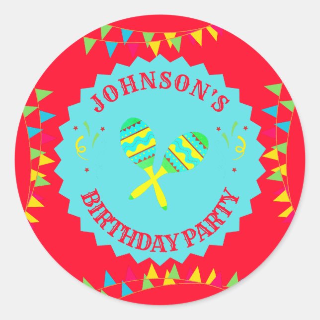 Mexican Fiesta Maracas Birthday Party  Classic Round Sticker (Front)