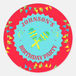 Mexican Fiesta Maracas Birthday Party  Classic Round Sticker