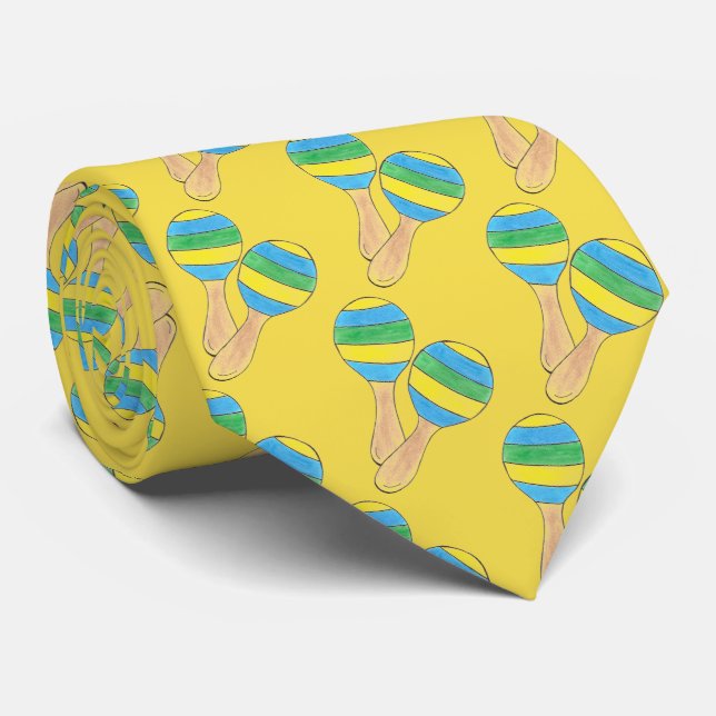 Mexican Fiesta Maracas Music Cinco de Mayo Yellow Tie (Rolled)