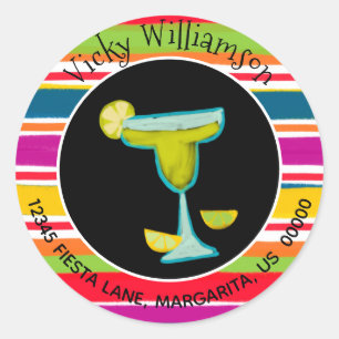 Mexican Fiesta Margarita Striped Return Address Classic Round Sticker