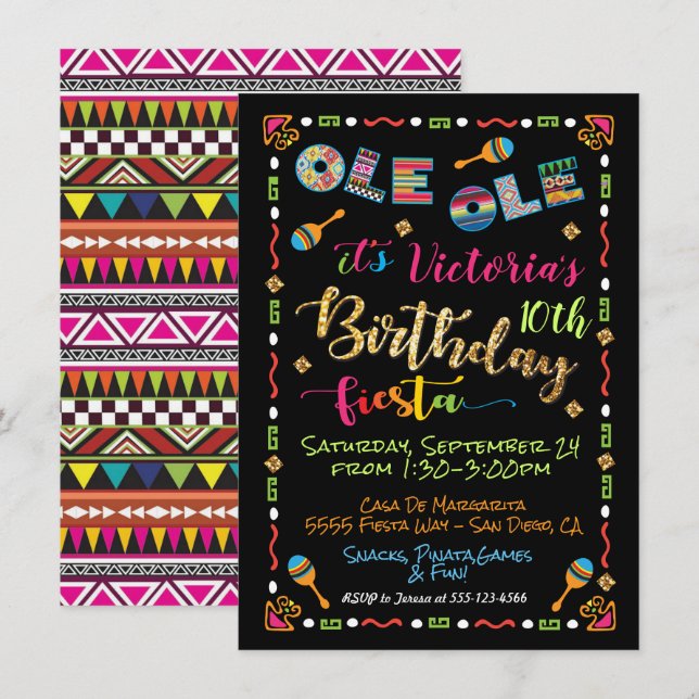 Mexican Fiesta Ole Ole birthday invitation (Front/Back)