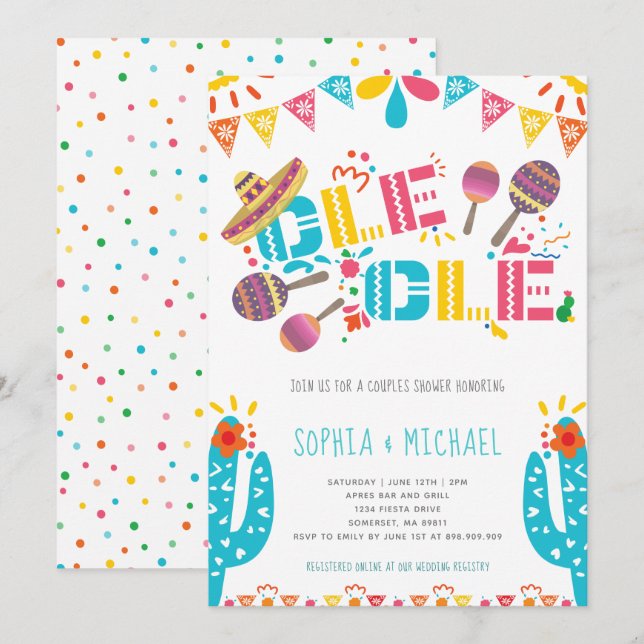 Mexican Fiesta Ole Ole Couples Engagement Fiesta Invitation (Front/Back)