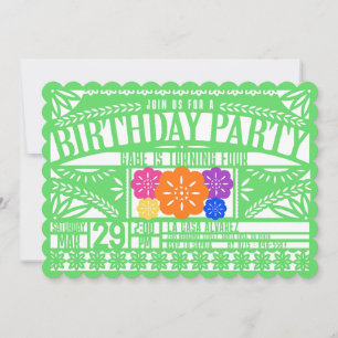 Mexican Fiesta Papel Picado Flag GREEN Birthday Invitation