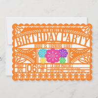 Mexican Fiesta Papel Picado Flag ORANGE Birthday