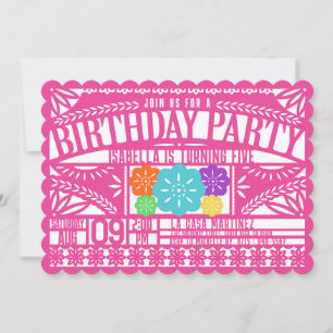 Mexican Fiesta Papel Picado Flag PINK Birthday Invitation