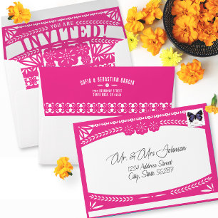 Mexican Fiesta Papel Picado Flag PINK Invitation Envelope