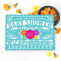 Mexican Fiesta Papel Picado Flag TEAL Baby Shower