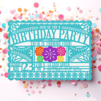 Mexican Fiesta Papel Picado Flag TEAL Birthday