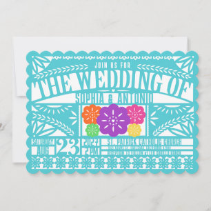 Mexican Fiesta Papel Picado Flag TEAL Wedding Invitation