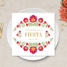 Mexican Fiesta Paper Napkin, Red Floral