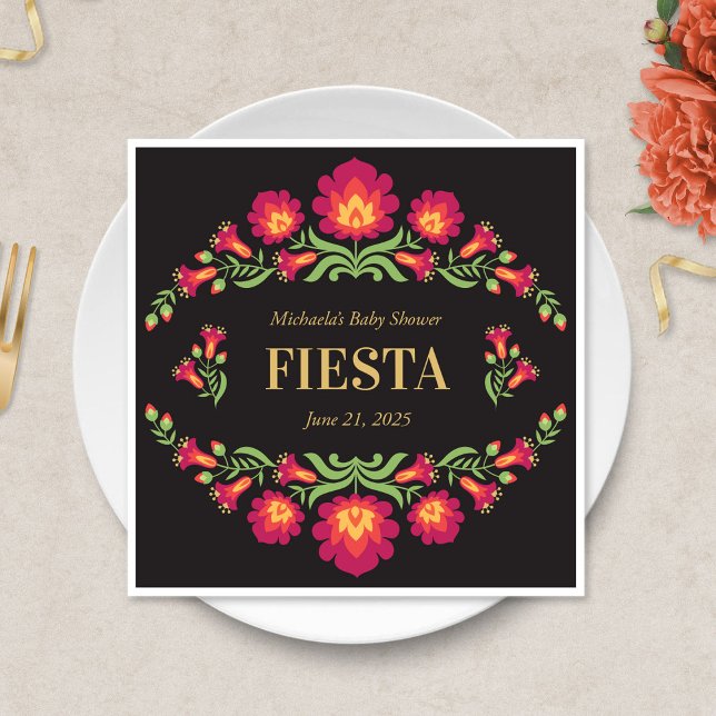 Mexican Fiesta Paper Napkin, Red Floral Napkin (Red Floral Mexican Fiesta Baby Shower Napkin)
