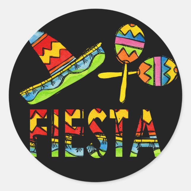 Mexican Fiesta Party Sombrero Maraca Stickers (Front)