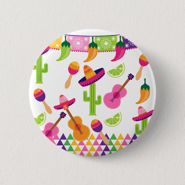Mexican Fiesta Party Sombrero Saguaro Lime Peppers 6 Cm Round Badge (Front)