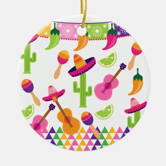 Mexican Fiesta Party Sombrero Saguaro Lime Peppers Ceramic Tree Decoration (Front)