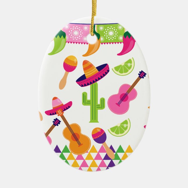 Mexican Fiesta Party Sombrero Saguaro Lime Peppers Ceramic Tree Decoration (Front)