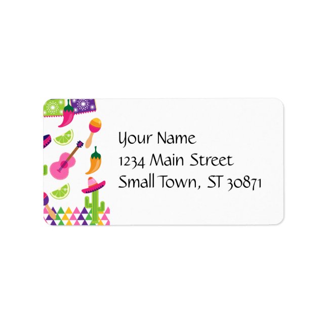 Mexican Fiesta Party Sombrero Saguaro Lime Peppers Label (Front)