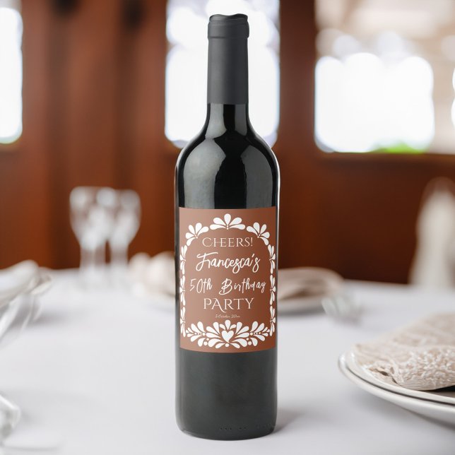 Mexican fiesta party terracotta talavera custom wine label (Mexican fiesta party terracotta talavera custom wine label personalized talavera bottle labels)