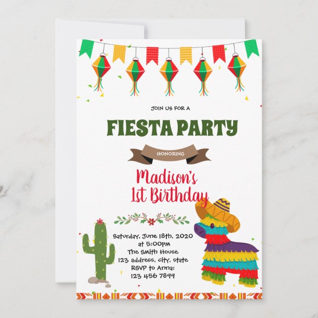 Mexican fiesta pinata birthday invitation (Front)