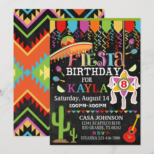 Mexican Fiesta Pinata Party Bright Colours Birthda Invitation (Front/Back)
