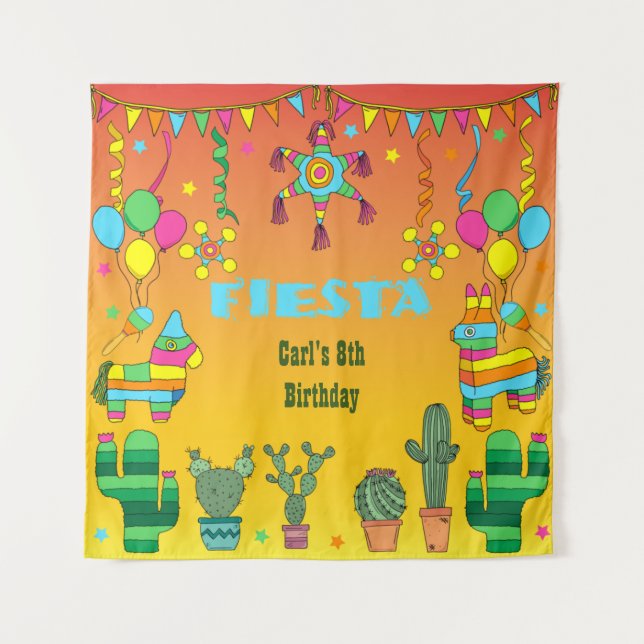 Mexican Fiesta Pinata Party Photo Booth Backdrop Tapestry (Front)