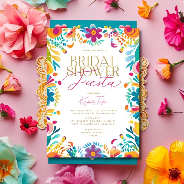 Mexican Fiesta Pink Yellow Flowers Bridal Shower Invitation (Mexican Fiesta Pink Yellow Flowers Bridal Shower Invitation)