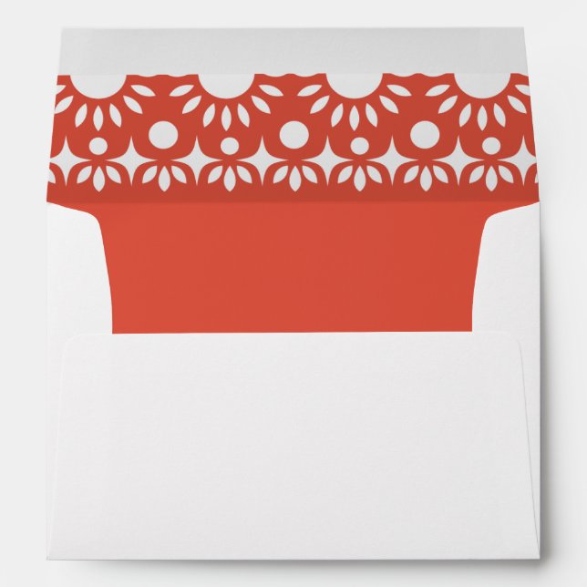 Mexican Fiesta Red Papel Picado Boho Wedding Envelope (Back (Bottom))