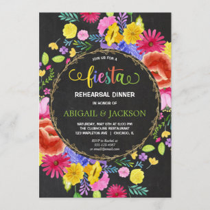Mexican Fiesta Rehearsal Dinner chalkboard floral Invitation