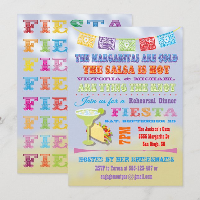 Mexican Fiesta Rehearsal Dinner Invitations (Front/Back)